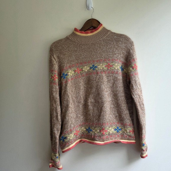 Christopher & Banks Sweaters - Christopher & Banks Vintage‎ Y2K 2003 Floral Hand Embroidered Sweater Brown Med